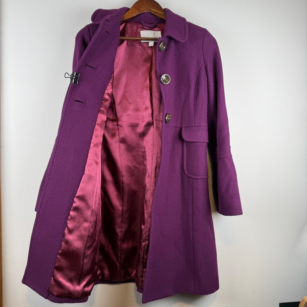 Y2K Old Navy Wool Blend Peacoat Women XS Purple Bell Sleeve Textured Preppy